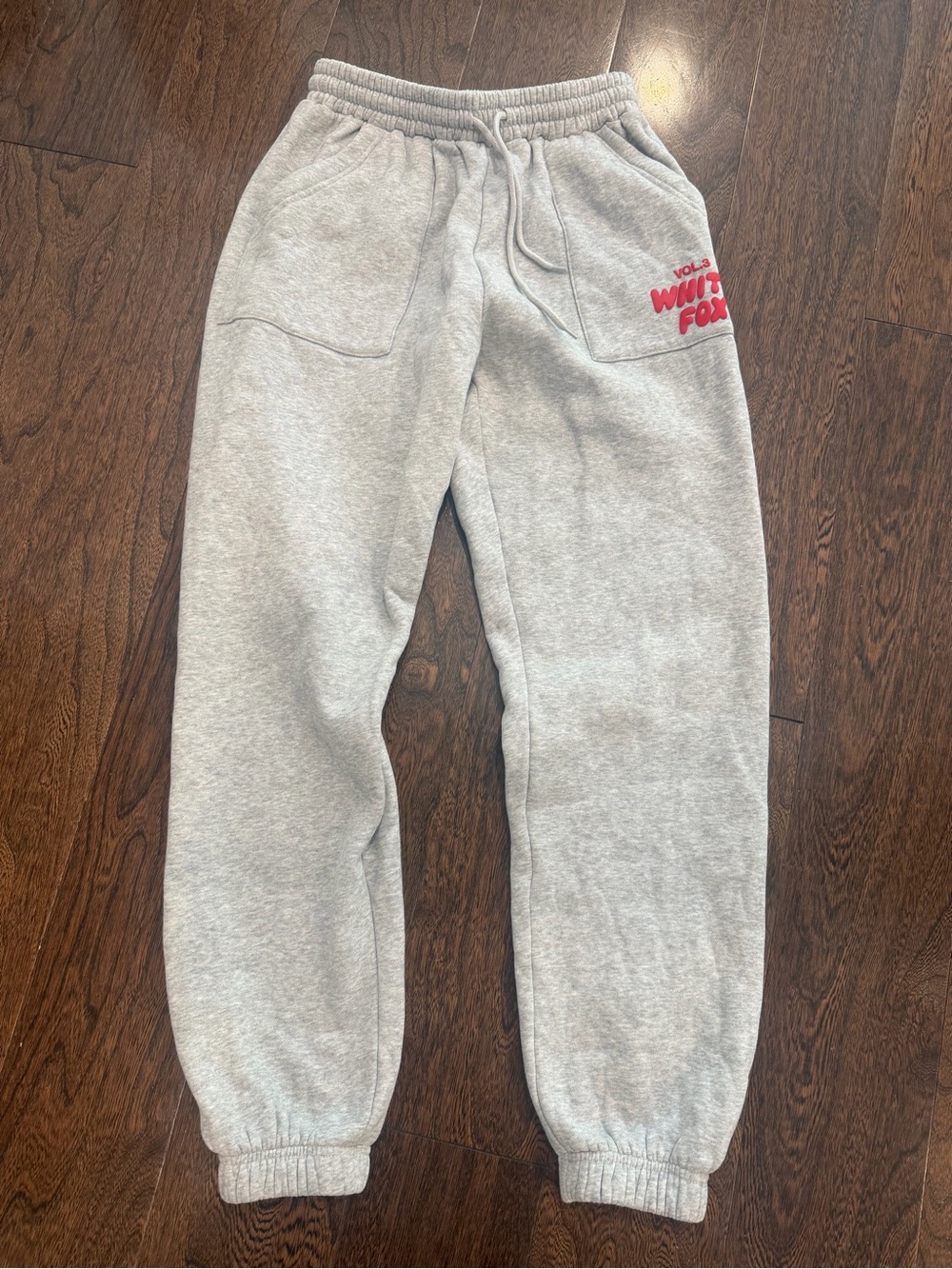 White Fox Gray Sweatpants with Red Bubble Logo